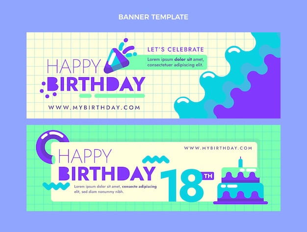 Pacchetto di banner di compleanno minimal design piatto