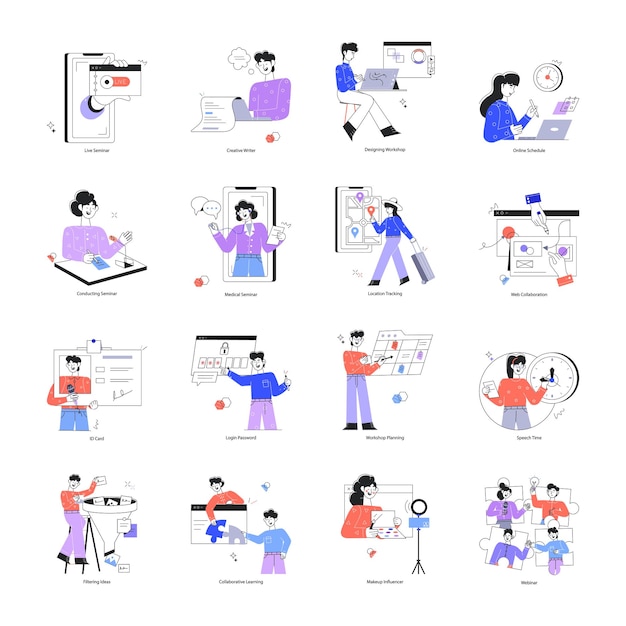 Pacchetto di corsi di seminario online Doodle Mini Illustrazioni