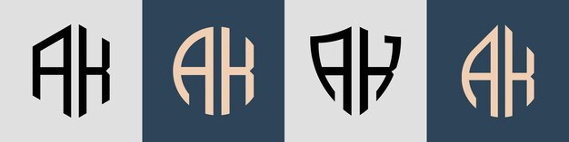 Pacchetto di disegni di logo AK di lettere iniziali creative semplici