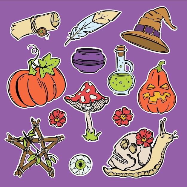 PACCHETTO DI ETICHETTE DI HALLOWEEN Insieme di vettore di schizzo celeste astrologico