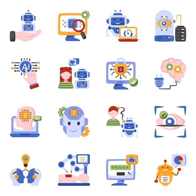 Pacchetto di icone piane di tecnologia futuristica
