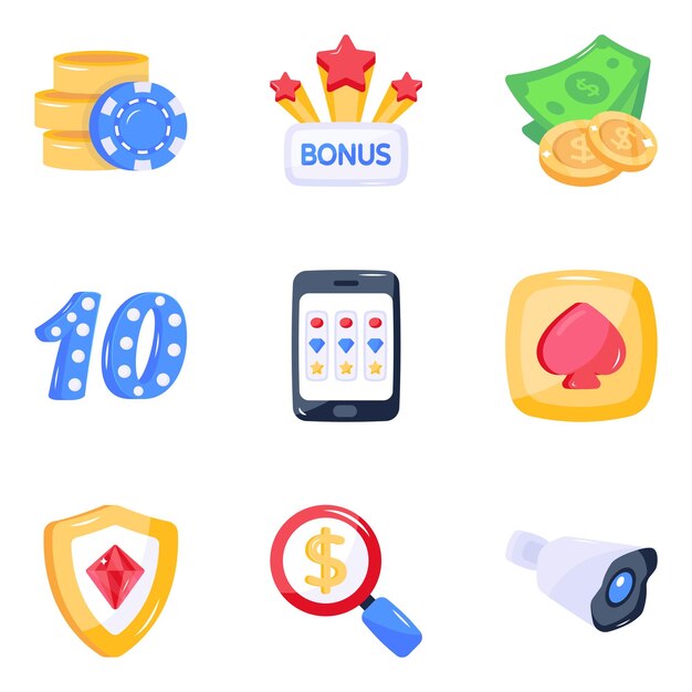 Pacchetto di icone piatte di giochi da casinò