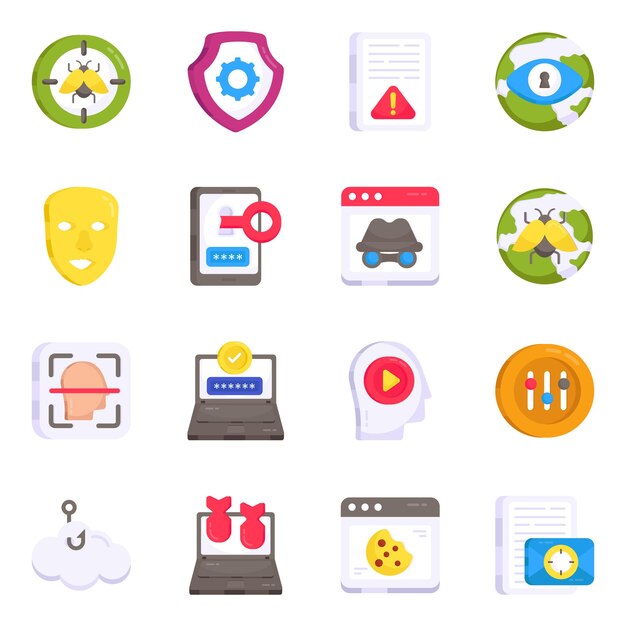 Pacchetto di icone piatte di media e dati