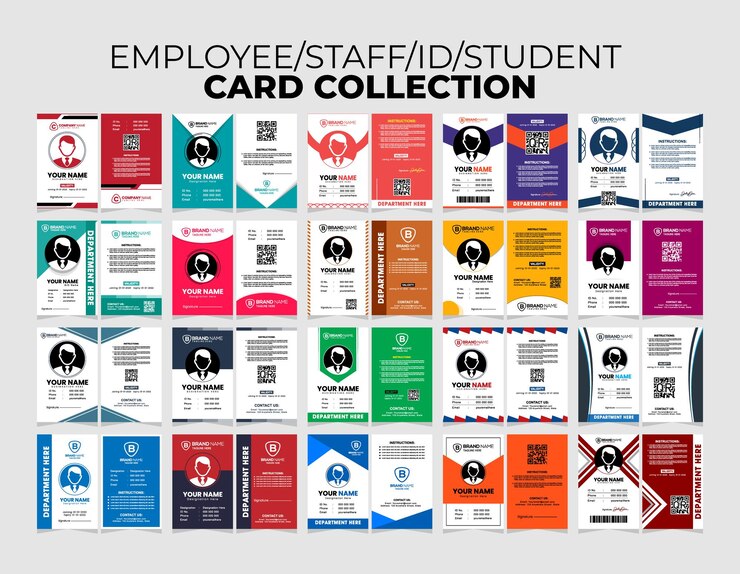 Vettore pacchetto di modello di progettazione vettoriale della carta id dello studente dello staff dei dipendenti