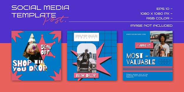 Pacchetto di sfondi groovy estetici retrò astratti di design di scenografie per social media vettoriali degli anni '90