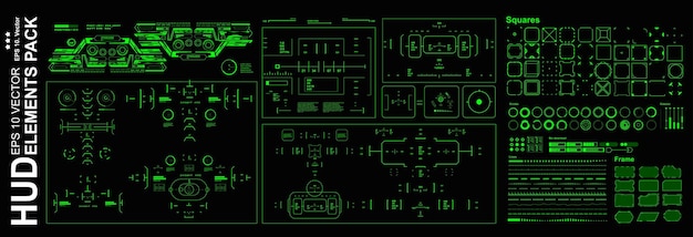 Pacchetto elementi HUD mega set Dashboard display verde schermo della tecnologia di realtà virtuale