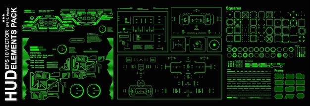 Pacchetto elementi HUD mega set Dashboard display verde schermo della tecnologia di realtà virtuale