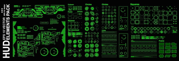 Pacchetto elementi HUD mega set Dashboard display verde schermo della tecnologia di realtà virtuale