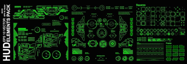 Pacchetto elementi HUD mega set Dashboard display verde schermo della tecnologia di realtà virtuale