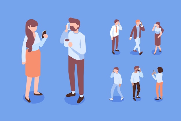 Pacchetto isometrico per uomini d'affari di coworking