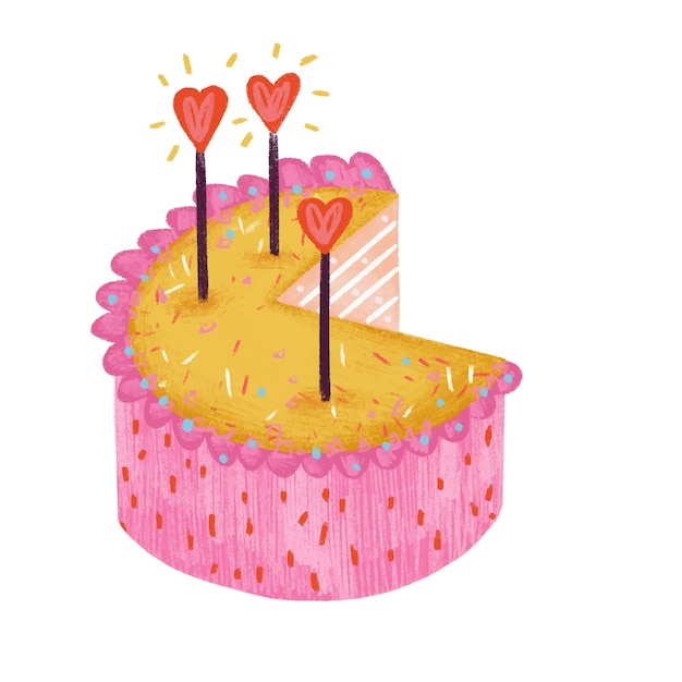 Pace di compleanno della torta su sfondo bianco isolato Illustrazione vettoriale