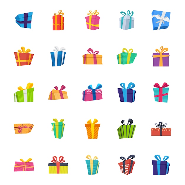 Pack di icone vettoriali piatto scatola regalo