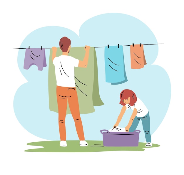 Padre e figlia che fanno il bucato