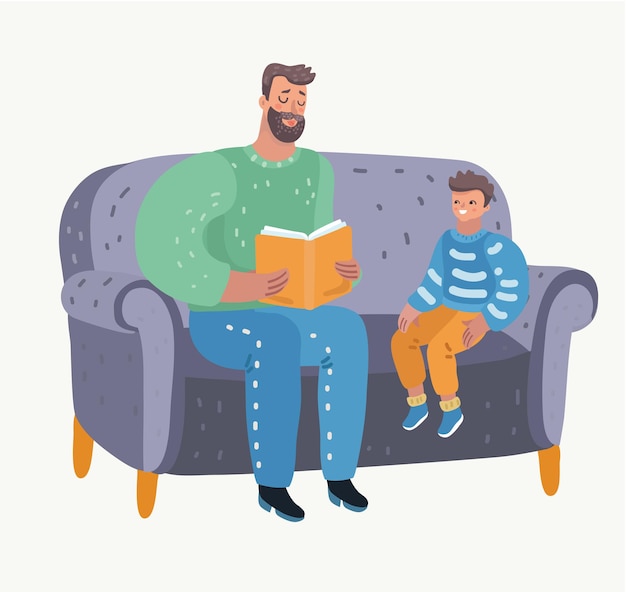 Padre e figlio seduti a leggere un libro