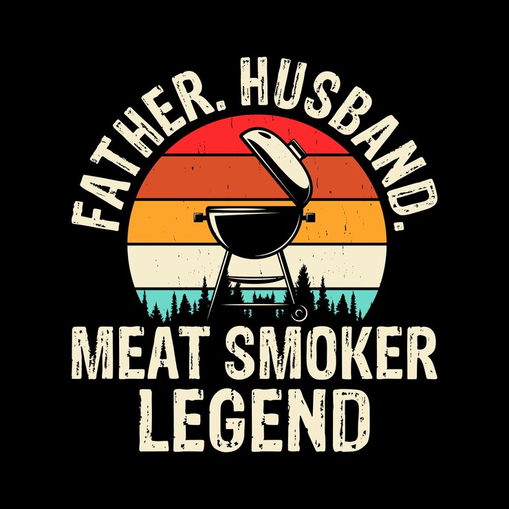 Padre Marito Fumatore di Carne Leggenda divertente Barbecue Amante Barbecue Retro Vintage Barbecue Chef T-shirt Design