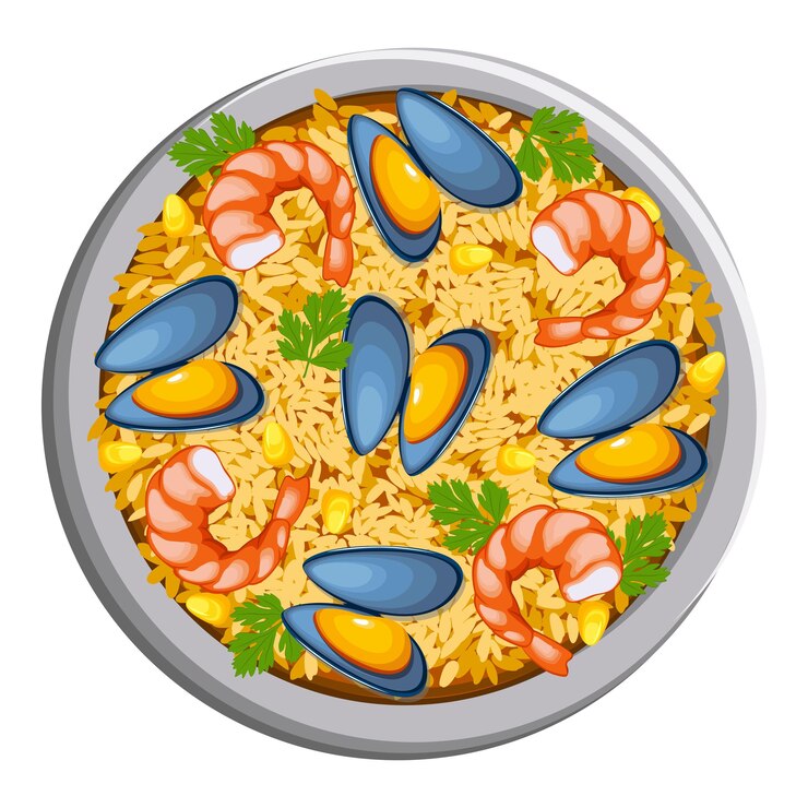 Vettore paella con frutti di mare cucina latinoamericana