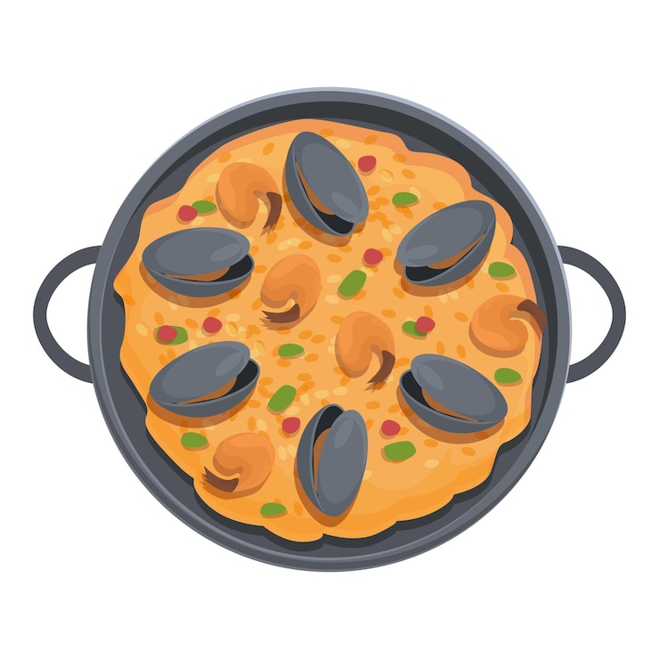 Vettore paella pranzo icona vettore cartone animato cucina spagnola menu pan