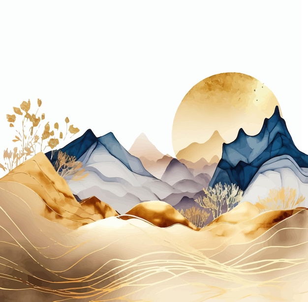 Paesaggio astratto sfondo di montagna Acquerello tradizionale stile giapponese orientale Illustrazione vettoriale