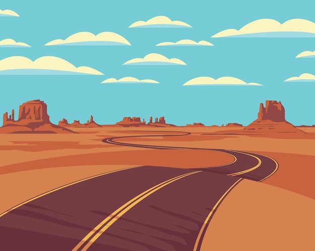 paesaggio con strada vuota nel deserto