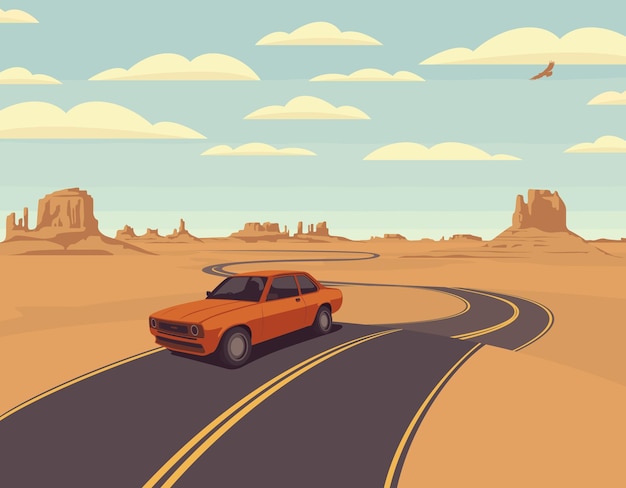 Paesaggio del selvaggio ovest con l'auto