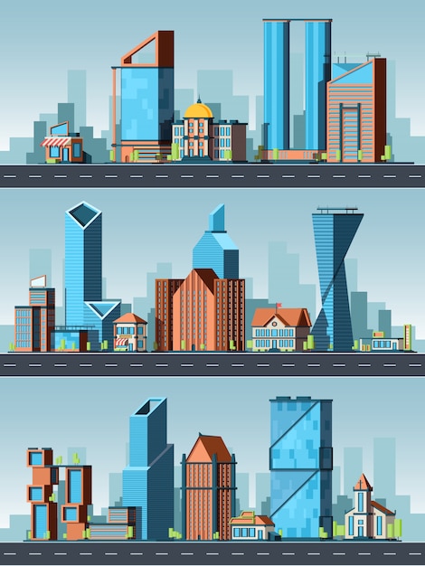 Paesaggio della città. Edifici urbani con uffici in città con sfondo di paesaggio urbano e città mappa stradale