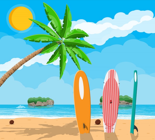 Paesaggio della palma sul surf della spiaggia