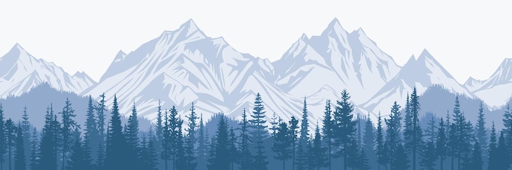 Vettore paesaggio di montagna con illustrazione della nebbia mattutina della foresta