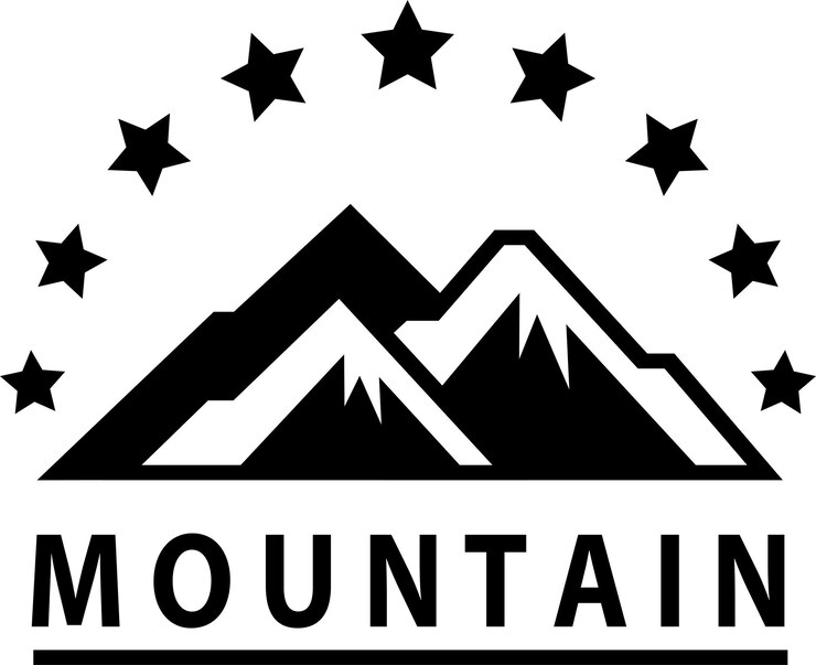 Paesaggio di montagna con telaio per lenti e stella per l'avventura Illustrazione vettoriale all'aperto