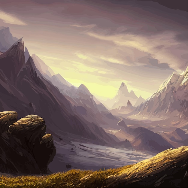 Paesaggio di montagna paesaggio vettoriale illustrazione astratta sfondo fantasia tema mattina