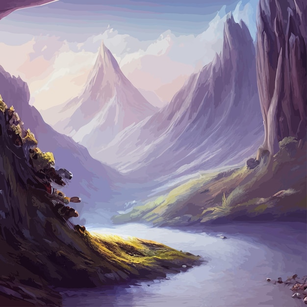 Paesaggio di montagna paesaggio vettoriale illustrazione astratta sfondo fantasia tema mattina