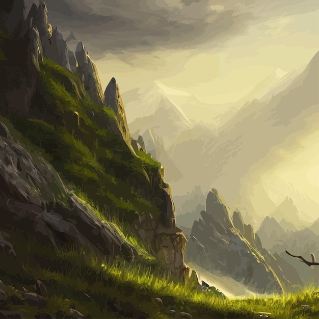 Paesaggio di montagna paesaggio vettoriale illustrazione astratta sfondo fantasia tema mattina