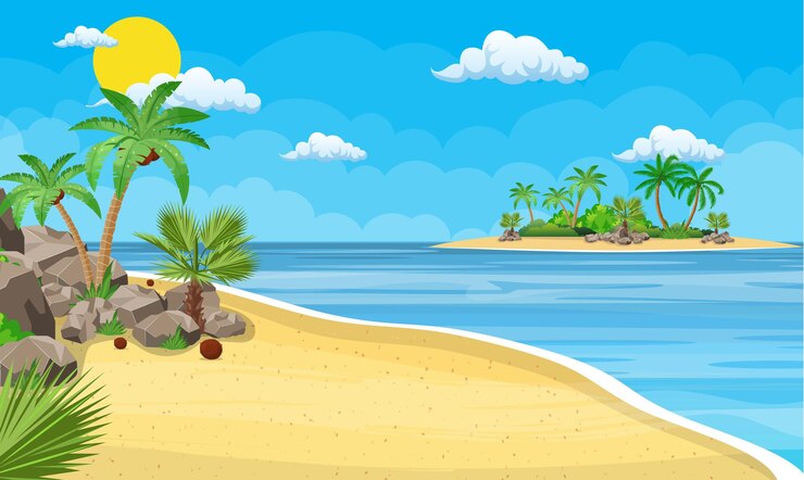 Vettore paesaggio di palma sulla spiaggia.