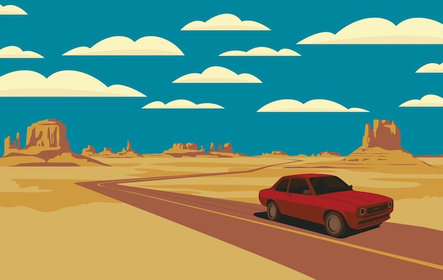 Paesaggio di valle deserta con auto