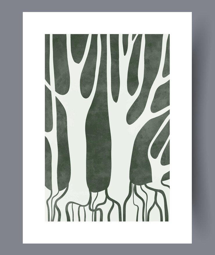 Vettore paesaggio foresta alberi misteriosi stampa artistica da parete