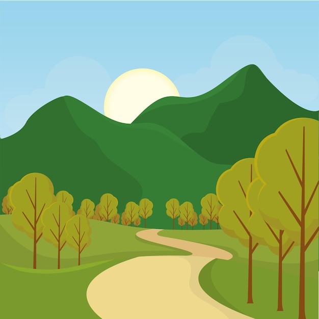 Paesaggio naturale colorato con alberi Illustrazione vettoriale