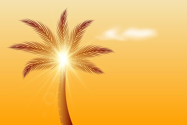 Paesaggio naturale della palma dorata con raggio di sole solare e nuvole bianche