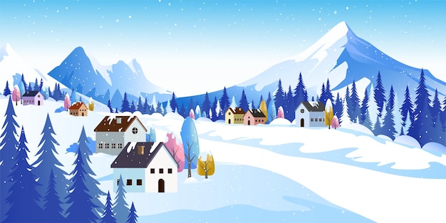 Paesaggio nevoso invernale campagna innevata con le montagne sullo sfondo