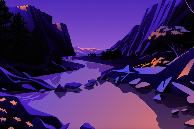 paesaggio notturno lowpoly