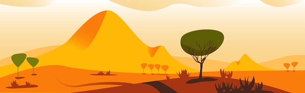 Paesaggio panoramico deserto caldo, dune di sabbia - Illustrazione vettoriale