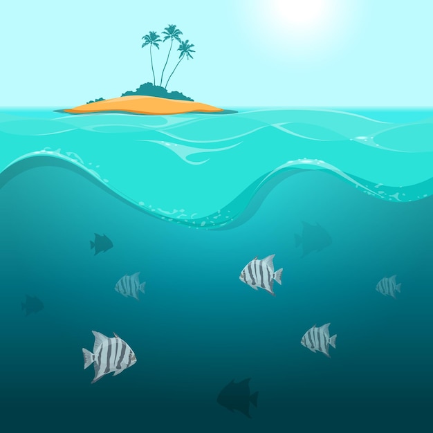 Paesaggio sottomarino con pesci tropicali. Illustrazione vettoriale