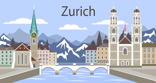Paesaggio urbano di Zurigo con punti di riferimento