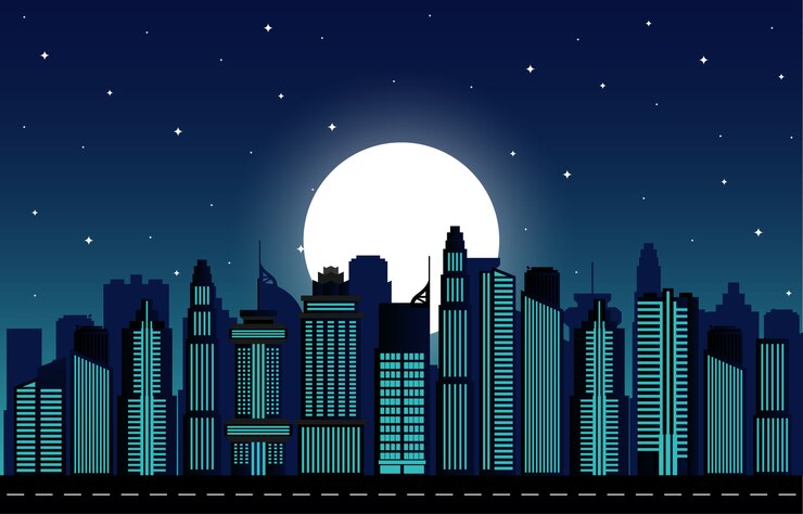 Vettore paesaggio urbano notturno