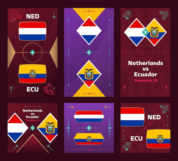 Paesi Bassi vs Ecuador Match World Football 2022 banner verticale e quadrato impostato per i social media