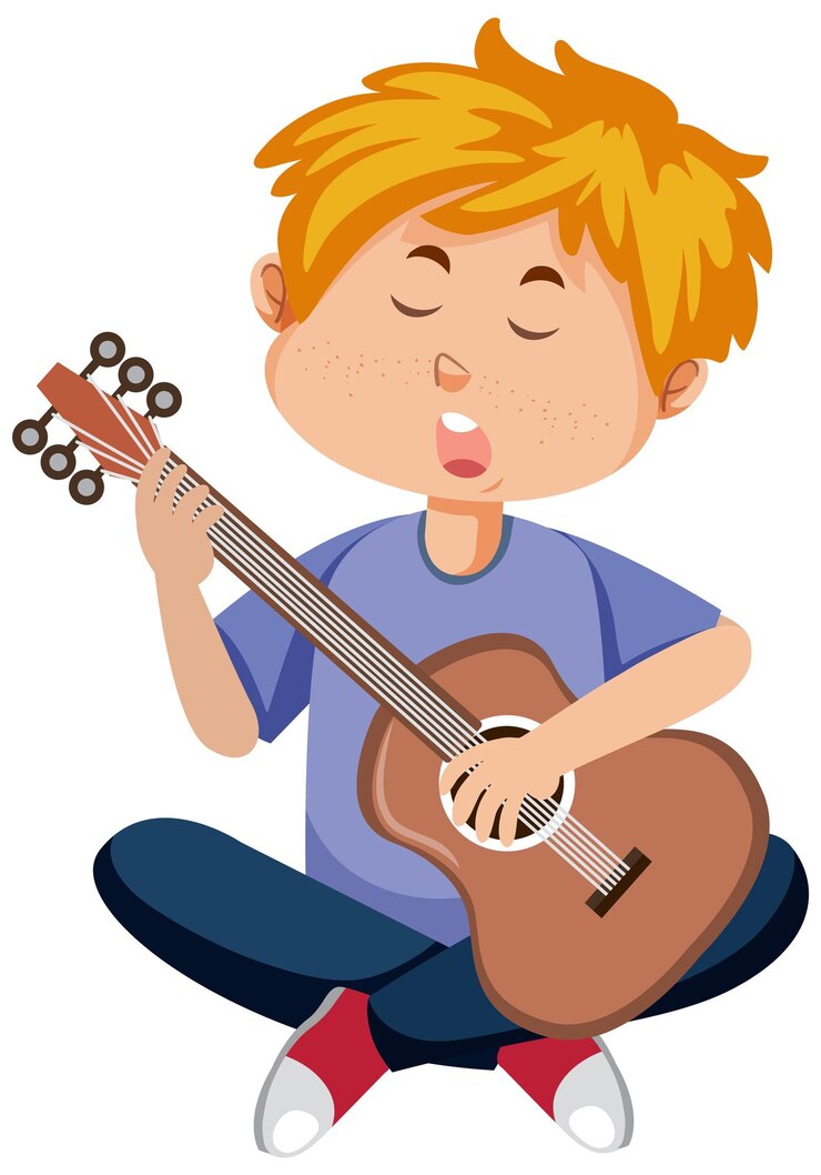 Vettore paga suonando il personaggio dei cartoni animati di chitarra