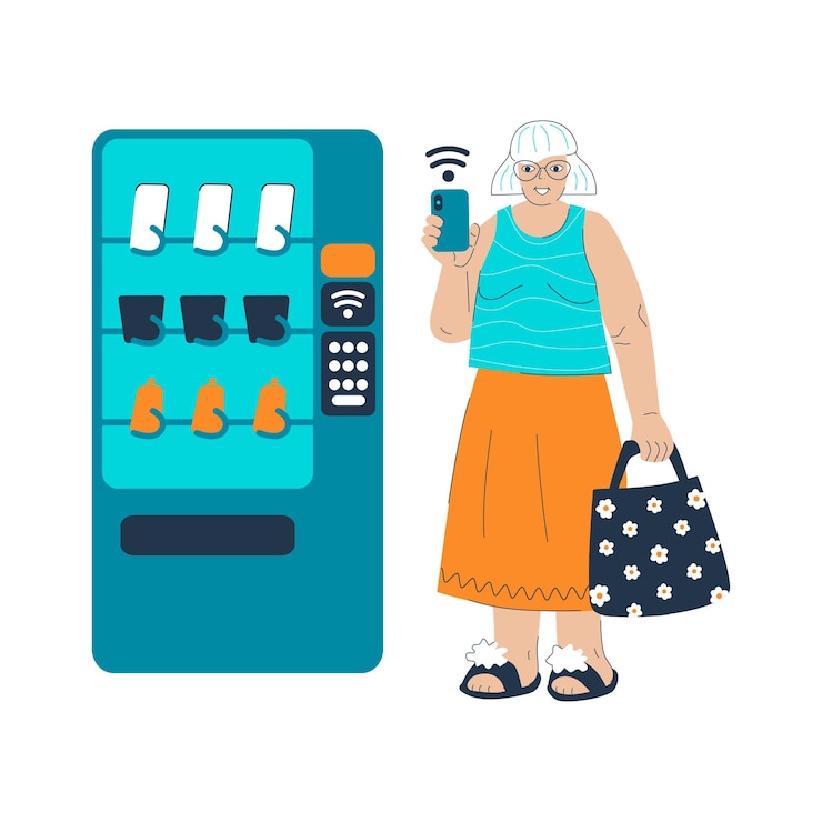 Vettore pagamento contactless dei nonni tramite telefono cellulare pagamento dell'applicazione senza carta della nonna senior