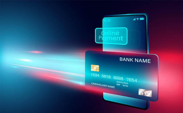 Pagamento online moderno con carta di credito su smartphone
