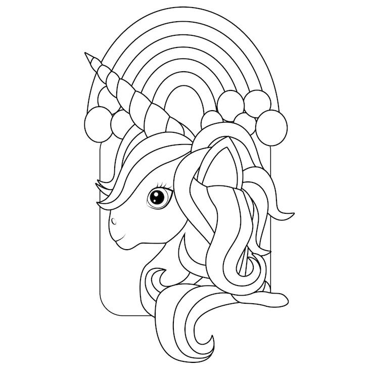 Vettore pagina da colorare arcobaleno unicorno pony carino