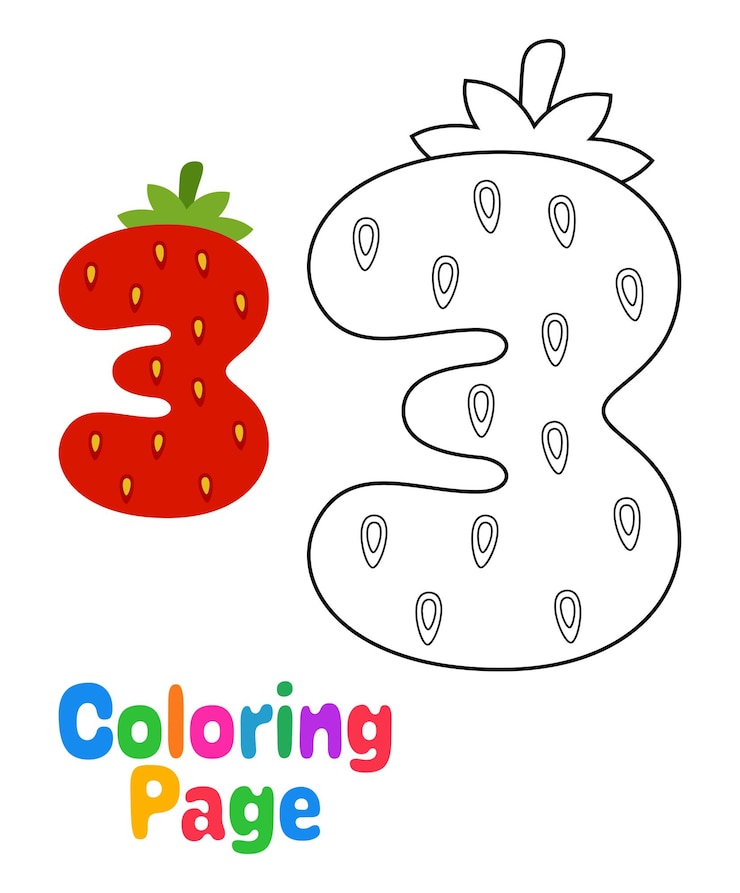 Vettore pagina da colorare con il numero 3 per bambini