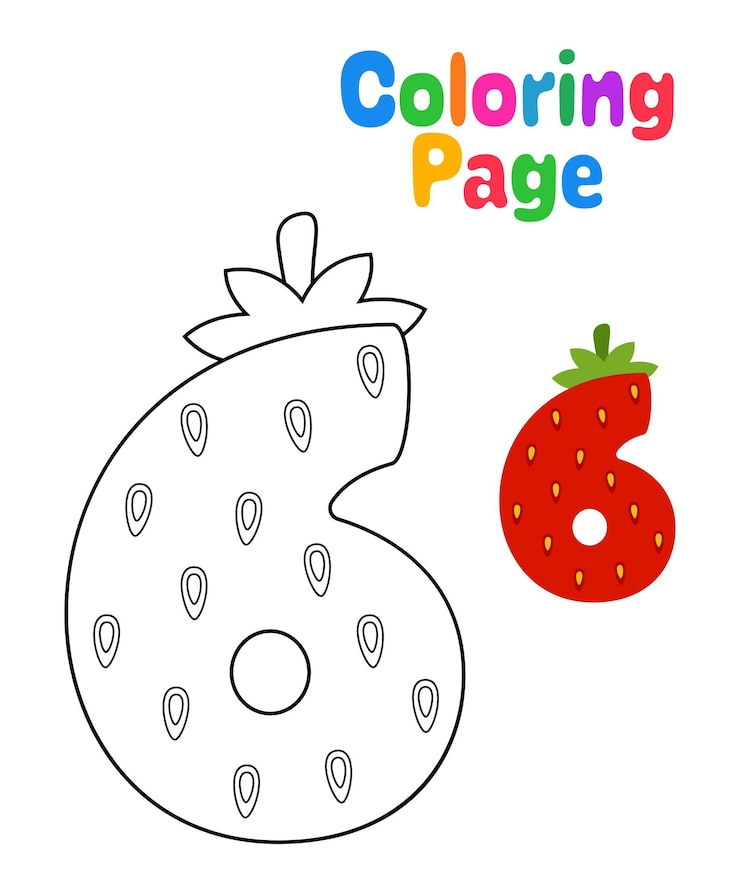 Vettore pagina da colorare con il numero 6 per bambini