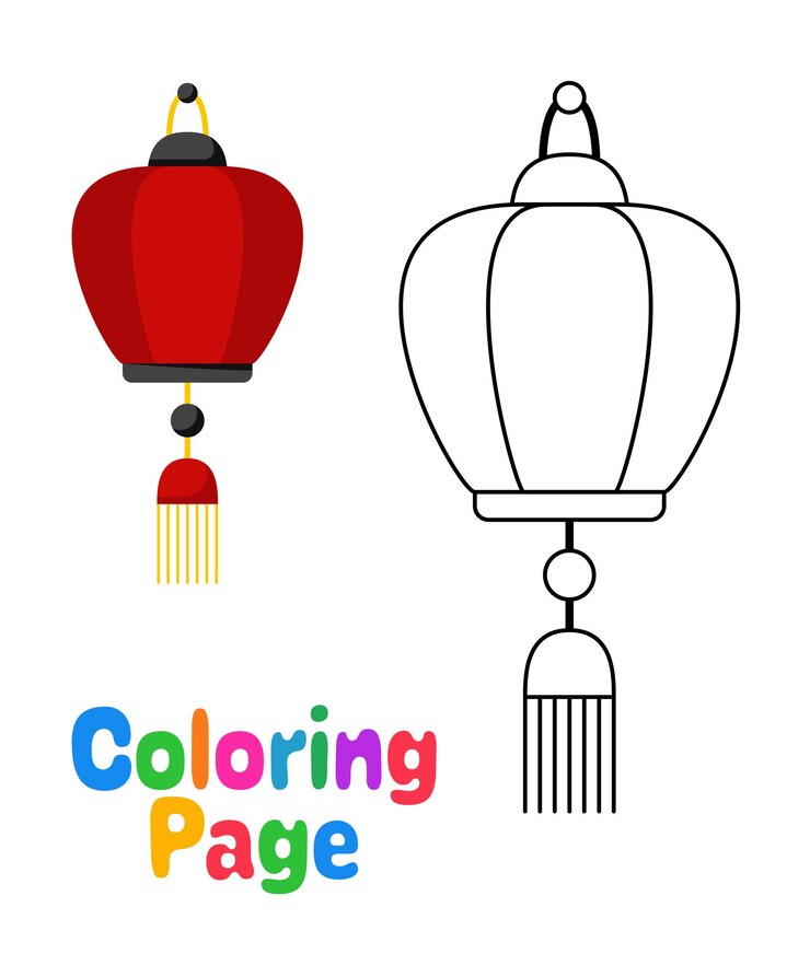 Vettore pagina da colorare con lanterna cinese per bambini